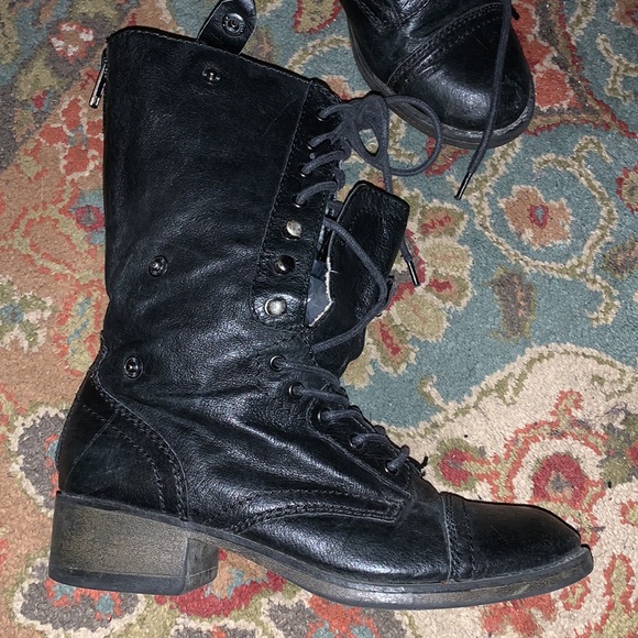 JONES Black Leather Zipper Lug Women STEVE MADDEN EXCELLENT ZIP BOOT